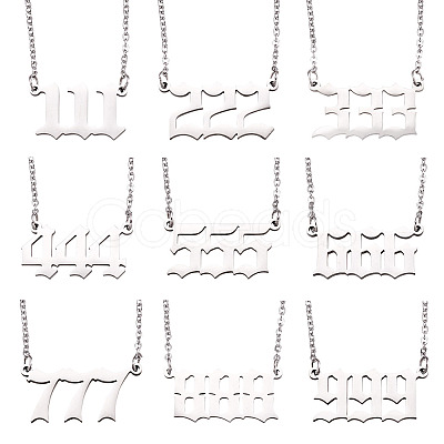 Kissitty 9Pcs 9 Style Angel Number Necklace NJEW-KS0001-04-1