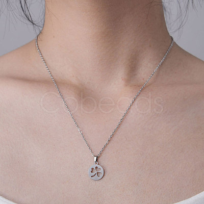 Non-Tarnish 201 Stainless Steel Hollow Clover Pendant Necklace NJEW-OY001-20-1