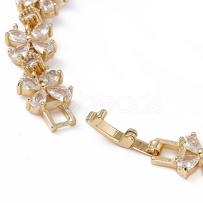 Clear Cubic Zirconia Flower Link Chain Bracelet BJEW-F437-01G-1