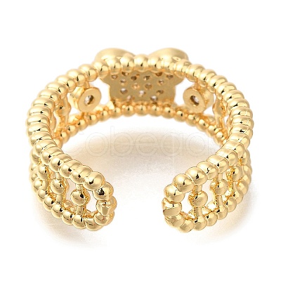 Rack Plating Brass Micro Pave Cubic Zirconia Open Cuff Rings for Women RJEW-S244-03G-B-1