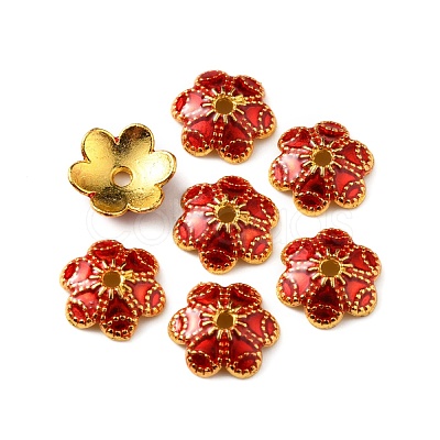 6-Petal Alloy Enamel Bead Caps ENAM-WH0063-02B-1