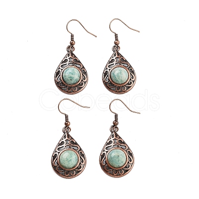 Natural Amazonite Teardrop Dangle Earrings EJEW-B055-02R-22-1