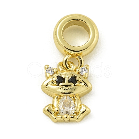 Rack Plating Brass Pave Clear & Black Cubic Zirconia Fox European Dangle Charms KK-Z067-55G-1