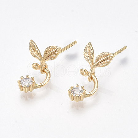 Brass Cubic Zirconia Dangle Stud Earrings KK-S350-411G-1