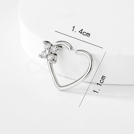 Fashionable Brass Clear Cubic Zirconia Heart-shaped Nose Ring for Women Daily Wear CT1222-2-1