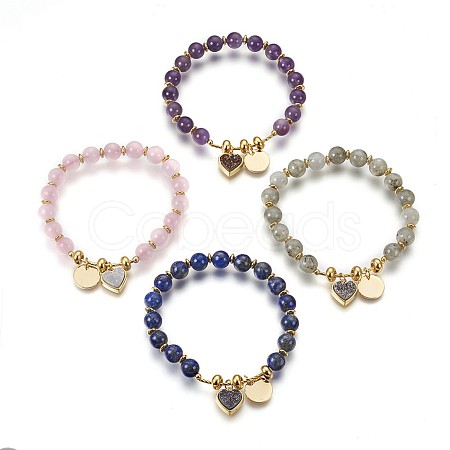 Natural Mixed Gemstone Beads Stretch Bracelets BJEW-MSMC002-31-1