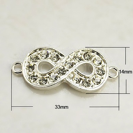 Silver Tone Alloy Grade A Crystal Rhinestone Infinity Links connectors X-RB-B066-A01S-1