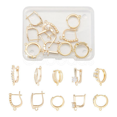 5 Pair 5 Style Brass Micro Pave Clear Cubic Zirconia Hoop Earring Findings KK-TA0001-17-1