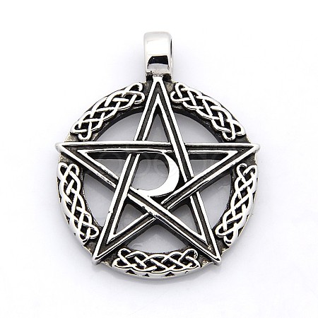 Retro 304 Stainless Steel Ring with Pentagram Pendants X-STAS-F006-132-1