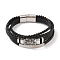 Braided Microfiber Leather Multi-strand Bracelets, 304 Stainless Steel & Black Glass Bracelets for Men, Lion, 8-5/8x1-1/8 inch(22x3cm)