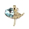 Real 18K Gold Plated Rack Plating Brass Micro Pave Clear Cubic Zirconia Pendants, with Glass, Long-Lasting Plated, Cadmium Free & Lead Free, Dancer with Heart Charm, Pale Turquoise, 23x24.5x8.2mm, Hole: 5x3.2mm