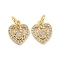 Brass Micro Pave Cubic Clear Zirconia Charms, Heart, Golden, 12x10x2mm, Hole: 3mm