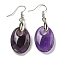 Rack Plating Oval Brass Dangle Earrings, with Natural Amethyst, Cadmium Free & Lead Free, 51x18mm