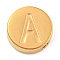 Ion Plating(IP) 304 Stainless Steel Beads, Flat Round with Letter, Golden, Letter A, 8x3mm, Hole: 1.6mm