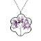 Natural Amethyst Chips Beaded Flower with Tree Pendant Necklaces, with Platinum Brass Chains, 20.87 inch(53cm)