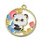 Alloy Enamel Pendants, Flat Round, Light Gold, Panda Pattern, 28x24.5x1.5mm, Hole: 1.8mm