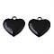 201 Stainless Steel Enamel Charms, Heart, Stainless Steel Color, Black, 13x13x2mm, Hole: 1.5mm