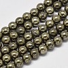 Natural Pyrite Round Beads Strands G-F197-10-12mm-1