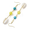 Cowrie Shell and Synthetic Turquoise & Natural Mashan Jade Dangle Earrings for Women EJEW-JE05814-4