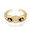 Real 16K Gold Plated Owl with Evil Eye Enamel Cuff Ring for Girl Women RJEW-N035-044-NF-3
