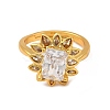 Clear Cubic Zirconia Flower Adjustable Ring RJEW-C048-13G-2