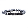 Natural Lava Rock & Non-magnetic Synthetic Hematite Beaded Stretch Bracelets Set SJEW-H584-09-2