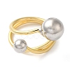 Brass Round Ball Open Cuff Rings for Women RJEW-B062-07GP-2