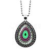 Glass Teardrop with Mandala Flower Pendant Necklace with Ball Chains MAND-PW0001-08J-1