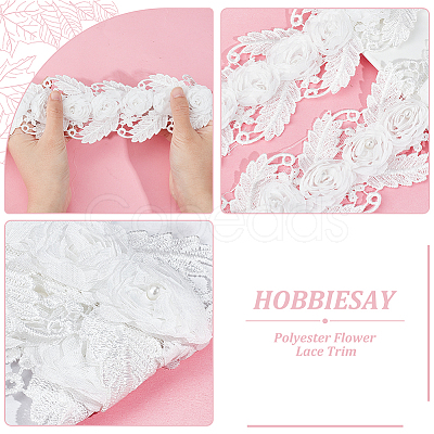 3 Yards Polyester Flower Lace Trim OCOR-WH0082-28-1