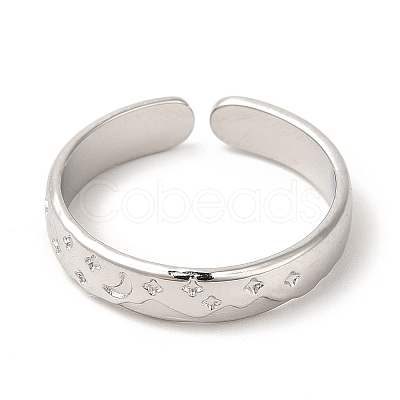 Non-Tarnish 304 Stainless Steel Moon & Star Open Cuff Ring for Women RJEW-E063-10P-1