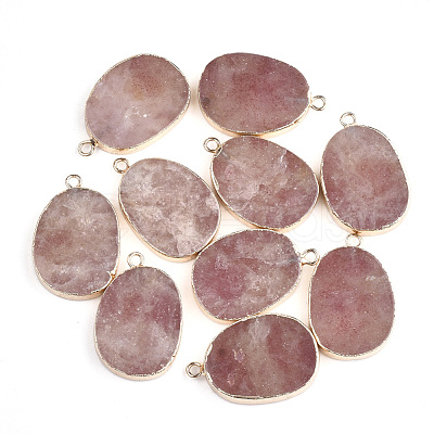 Electroplate Natural Strawberry Quartz Pendants G-S344-11C-1