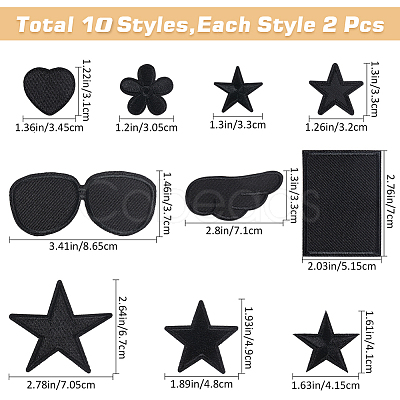 Gorgecraft 20pcs 10 style Star/Flower/Heart Iron on Cloth Patches PATC-GF0001-30-1