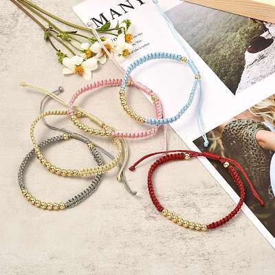 Adjustable Brass Beads Cord Bracelets BJEW-JB06652-1