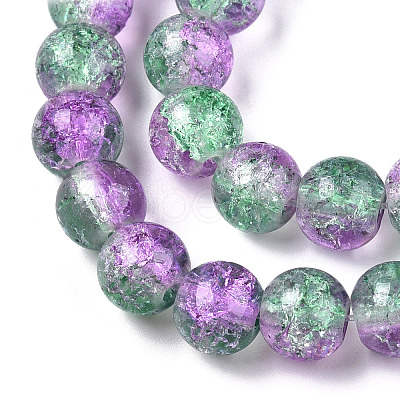 Two-Tone Crackle Baking Painted Transparent Glass Beads Strands CCG-T004-8mm-02-1