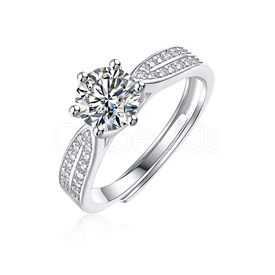 Rhodium Plated 925 Sterling Silver Micro Pave Cubic Zirconia Adjustable Rings AJEW-U007-14P-1