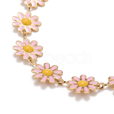 Enamel Daisy Link Chain Necklace NJEW-P220-01G-05-1