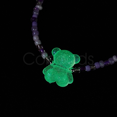 3Pcs 3 Color Luminous Acrylic Bear Pendant Necklaces Set NJEW-JN04510-1