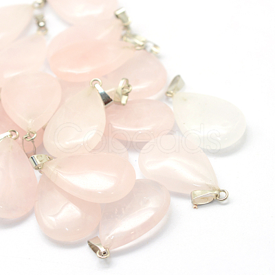 Teardrop Natural Rose Quartz Pendants G-Q368-03-1