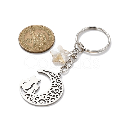 Stainless Steel Hollow Moon Cat Keychains KEYC-JKC00585-02-1