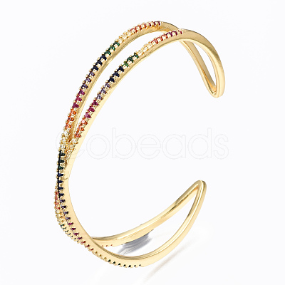 Brass Micro Pave Cubic Zirconia Cuff Bangles BJEW-T018-09G-NF-1