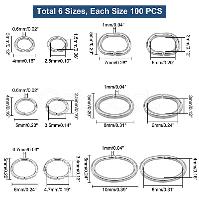 AHANDMAKER 600Pcs 6 Styles 304 Stainless Steel Open Jump Rings STAS-GA0001-38-1