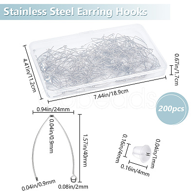 Beebeecraft 200Pcs 304 Stainless Steel Earring Hooks STAS-BBC0004-46-1