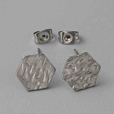 304 Stainless Steel Textured Geometry Stud Earrings Findings with Hole STAS-WH0027-54F-1