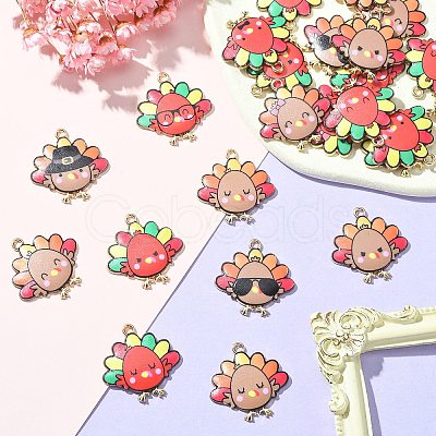 36Pcs 18 Styles Cute Printed Alloy Pendants ENAM-SZ0004-27-1