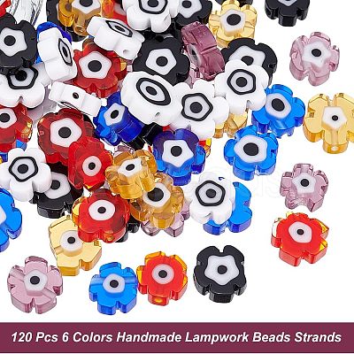 Nbeads 120Pcs 6 Color Handmade Lampwork Beads Strands LAMP-NB0001-55-1