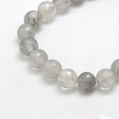 Natural Gemstone Cloudy Quartz Faceted Round Bead Strands G-O021-8mm-03A-1