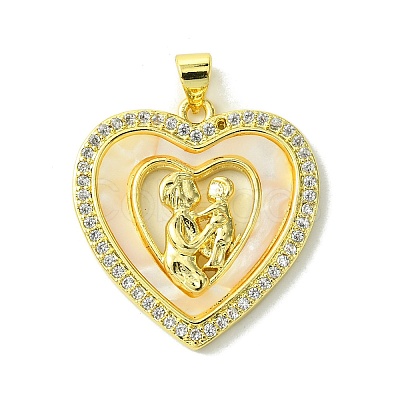 Mother's Day Real 18K Gold Plated Brass Micro Pave Clear Cubic Zirconia Pendants KK-H472-13G-07-1