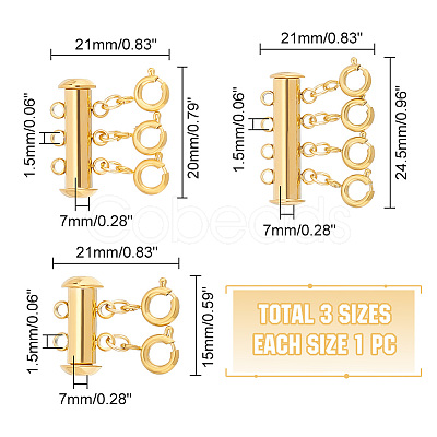 Unicraftale 3Pcs 3 Styles 304 Stainless Steel Slide Lock Clasps STAS-UN0042-03B-1