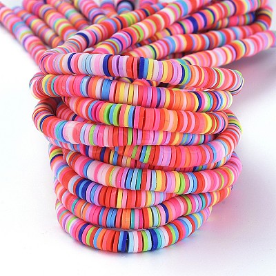 Flat Round Handmade Polymer Clay Beads CLAY-R067-6.0mm-M1-1