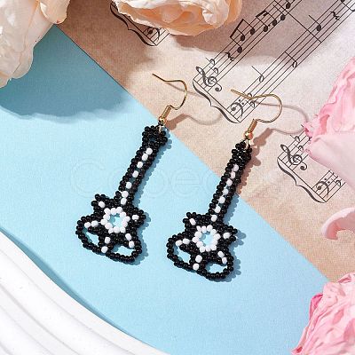 Glass Seed Bead Guitar Dangle Earrings EJEW-MZ00274-1